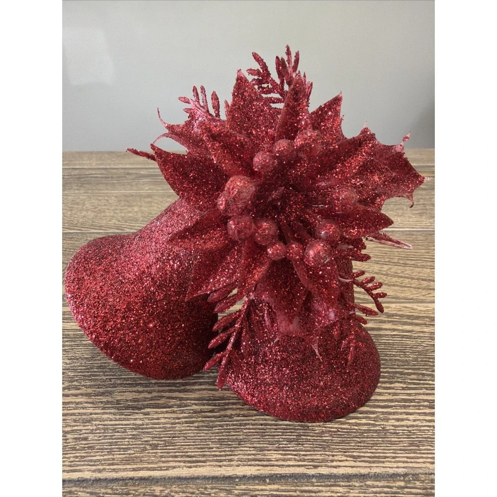 VTG Red Glitter Christmas Bell Decor Craft Ornament Holidays